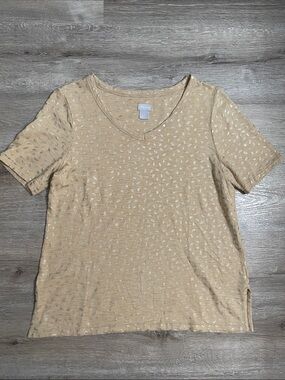Chico's Short-Sleeve V-Neck Tee with metallic strokes size medium
